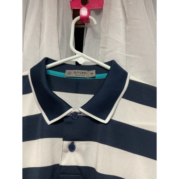 G/Fore Golf Polo Shirt Mens Medium Navy White Striped Performance Stretch Skull - Picture 2 of 7